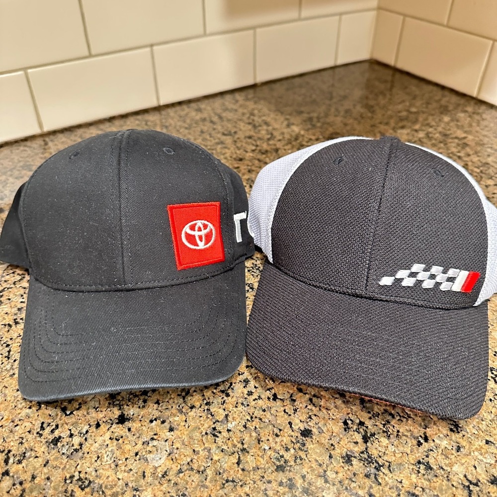 Toyota Logo Hat Lot of 2 Adjustable Caps Black Racing Mesh Trucker Licensed